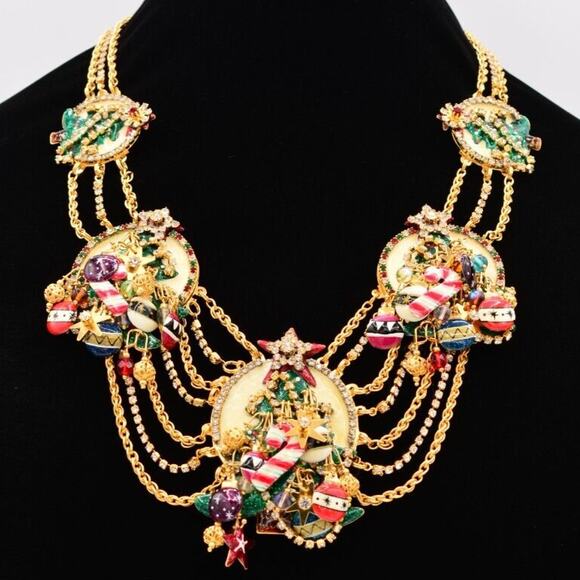 Lunch At The Ritz White Christmas Necklace Tree Statement Holiday Vintage RARE